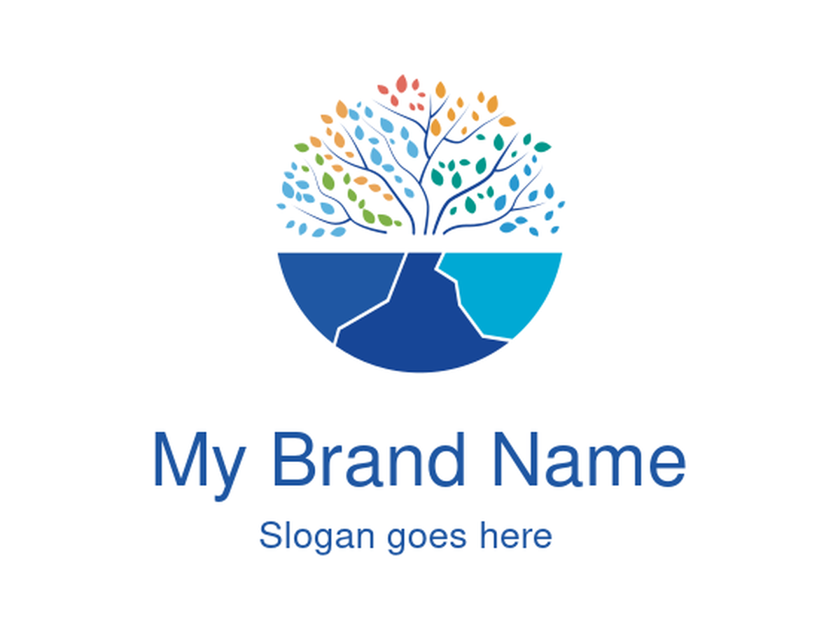 Vibrant Multicolored Tree and Blue Earth Logo for Environmental Conservation and Sustainable Development Initiatives